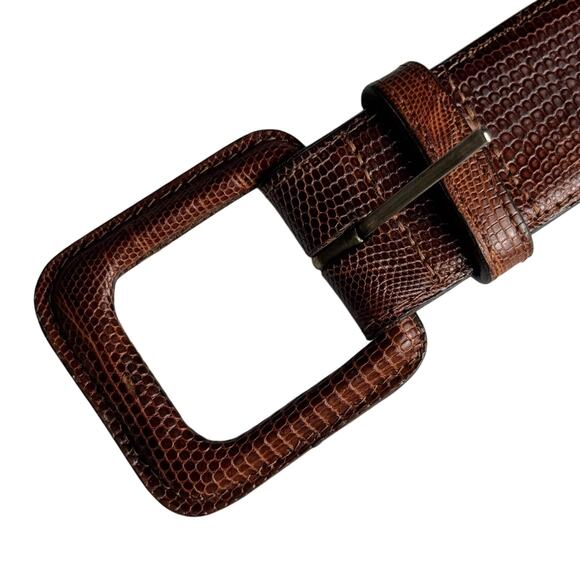 Polo Ralph Lauren Genuine Lizard Leather Belt Men Size 28 Brown Covered Buckle - Picture 2 of 14